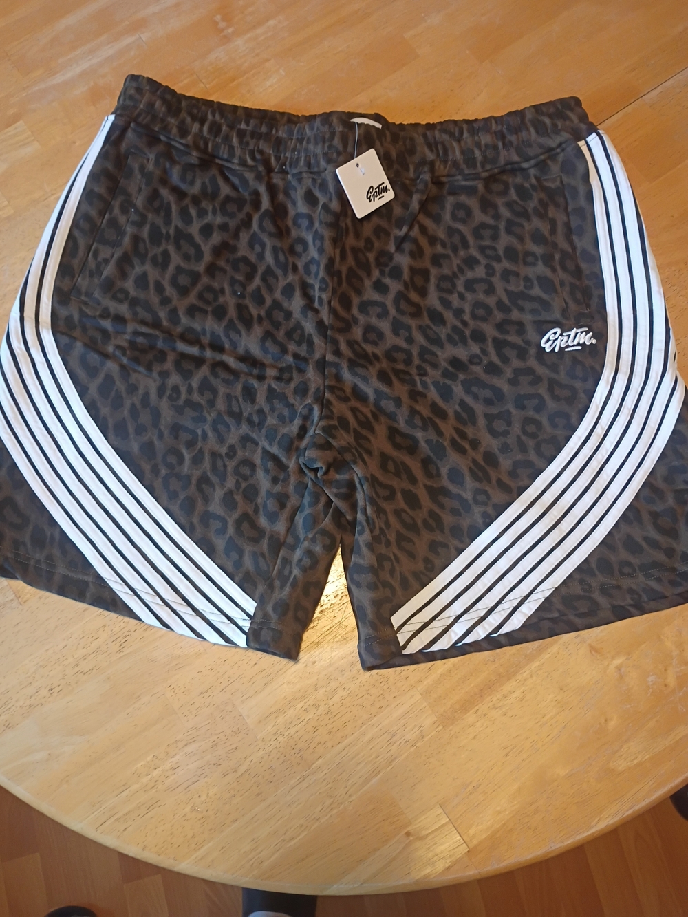 Women's Leopard Print Athletic Shorts with White Stripe Detail